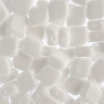 20, 10x8mm Chalk White Two Hole Glass Rhombus Beads