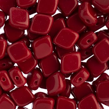 20, 10x8mm Opaque Coral Red Two Hole Glass Rhombus Beads