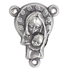 1 18x11mm Antique Silver Mary and Child Three Ring Connector