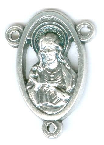 1 18x12mm Antique Silver Sacred Heart Rosary Connector