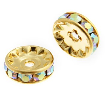 10 4.5mm Gold Rondelles with Crystal AB Rhinestones