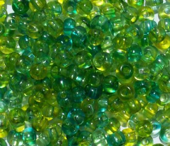 20 Gram Vial of 2/0 Transparent Crystal, Lime, & Turquoise Seed Beads