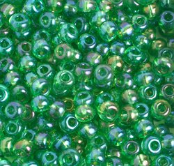 20 Gram Vial of 2/0 Transparent Medium Green AB Seed Beads