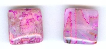 2 12mm Flat Square Dyed Pink Crazy Stone Beads