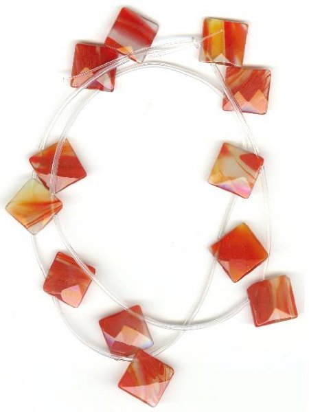 1 12x12mm Orange Quartz Faceted Square Drop