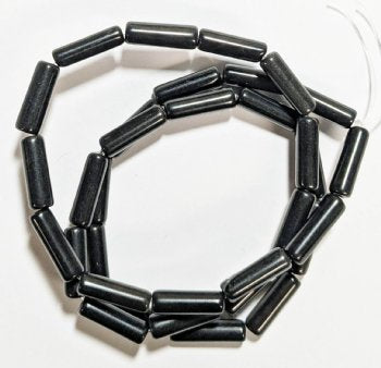 16 Inch Strand of 13x4mm Black Stone Tube Beads