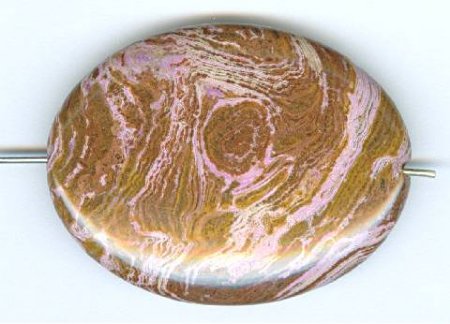 1 40x30mm Flat Oval Dyed Purple Paisley Jasper Bead