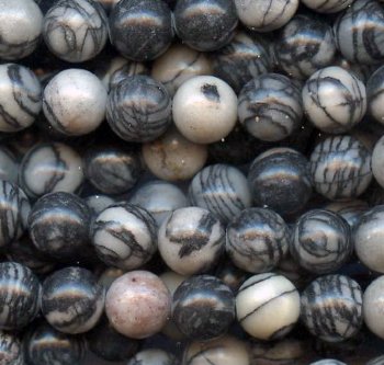 16 inch strand of 6mm Round Black Silk Marble Onyx Beads