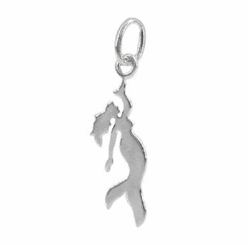 1, 16x7mm Sterling Silver Mermaid Charm Pendant