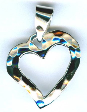 1 20mm Sterling Silver Open Hammered Heart Pendant