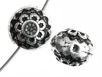 1 10mm Sterling Plated Acrylic Flat Round Puffed Round Flower Bead