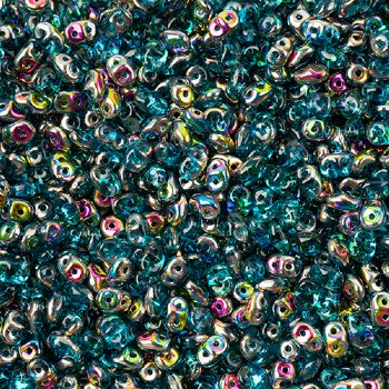 DUO60020- 10 Grams Aqua Vitrail 2.5x5mm Superduo Beads