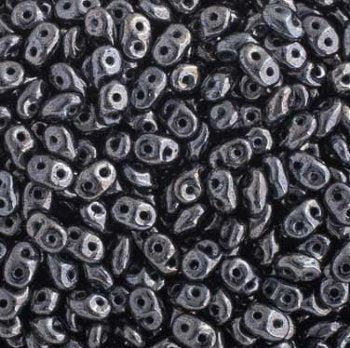 DUO-14400 - 10 Grams Jet Hematite 2.5x5mm Superduo Beads