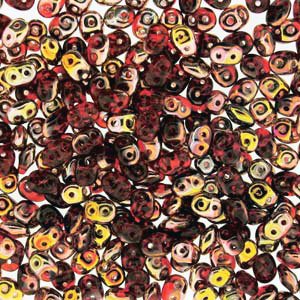 DUO-590080 - 10 Grams Transparent Ruby & Capri Gold 2.5x5mm Superduo Beads