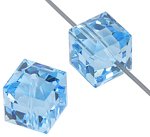 2 6mm Aqua Swarovski Cubes