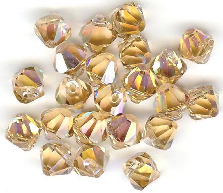 10 6mm Top Drilled Bicone Light Colorado Topaz AB Swarovski