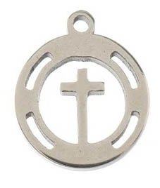 Pack of 10, 11.4x10mm Silver Sweet & Petite Cross Encircled in a Wreath Charms