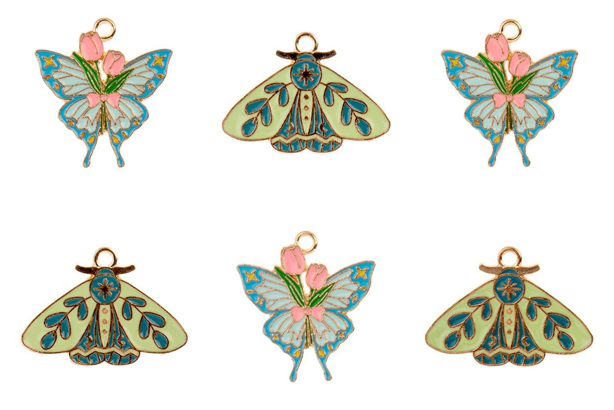 Set of 6, Sweet and Petite Assorted Spring Butterfly Charms