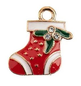 1, 18x17mm Gold Sweet & Petite Enameled Christmas Stocking Holiday Charm