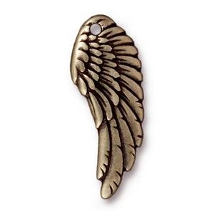 1, 27mm TierraCast Brass Oxide Wing Pendant