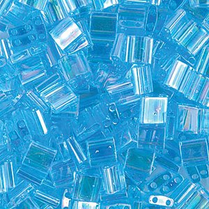 TL0260 5.2 Grams Transparent Aqua AB Two Hole Miyuki Tila Beads