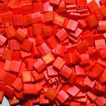 TL0406FR 5.2 Grams Matte Opaque Coral AB Two Hole Miyuki Tila Beads