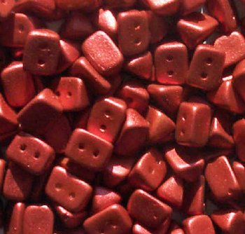 50, 6x4mm Chalk Lava Red Two Hole Trios Beads