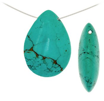 1, 30x20mm Side Drilled Turquonite Flat Teardrop Pendant