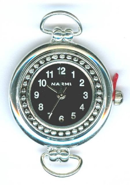 1 31x25mm Round Watch Two Loop Silver Tone with Black Face