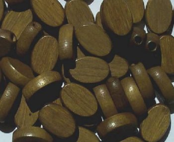50 15x10x5mm Dark Olive Flat Oval Wood Beads
