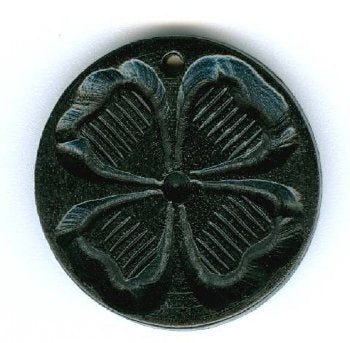1 28mm Round Black Carved Ebony Clover Pendant