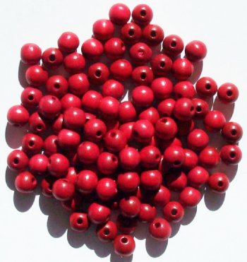 100 8mm Red Round Wood with 2mm Hole