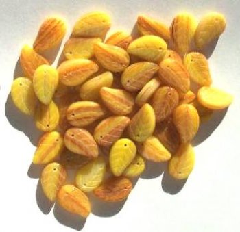 50 14mm Marble Yellow & Topaz Leaf Beads
