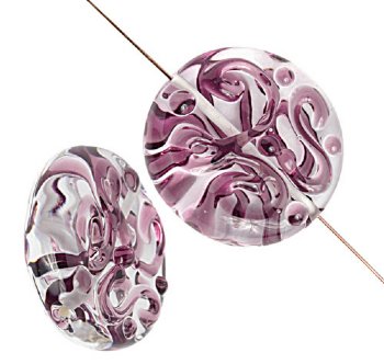 1 20x8mm Crystal with Amethyst Squiggle Lampwork Disk