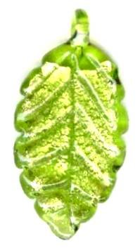 1 45x23mm Green with Silver Foil Lampwork Leaf Pendant
