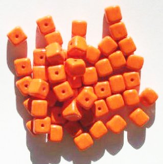 50 6x6mm Opaque Orange Cube Beads