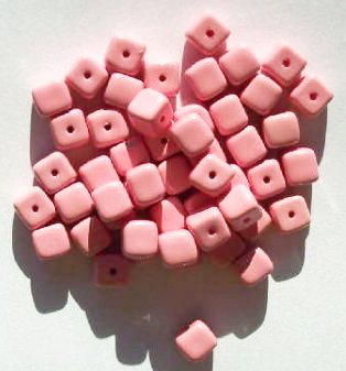 50 6x6mm Opaque Dark Pink Cube Beads