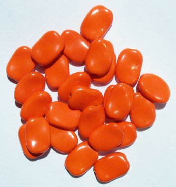 25 13x9mm Flat Oval Twisted Opaque Orange Beads