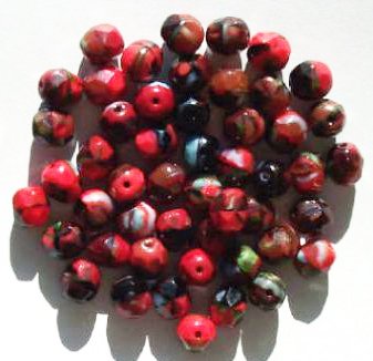 50 7mm Faceted Opaque Black, Topaz, Green, & Blue Marble Beads