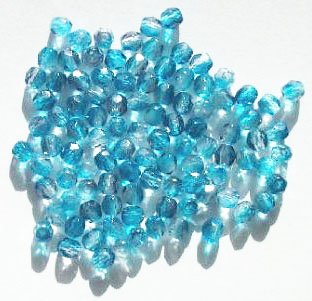 100 4mm Faceted Crystal, Aqua, & Montana Firepolish Beads
