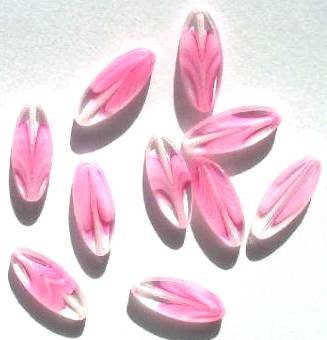 10 20x8mm Flat Oval Pink/White Givre