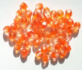 50 6mm Faceted Two Tone Crystal & Orange Beads