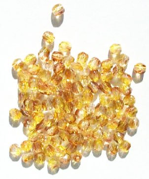 100 4mm Faceted Crystal, Yellow, & Smoke Topaz Firepolish Beads