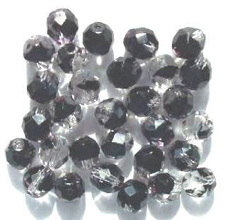 25 8mm Faceted Two Tone Crystal Black Firepolish Beads