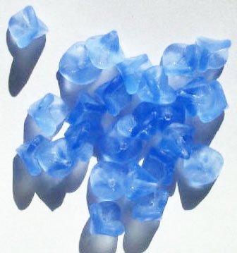25 9mm Transparent Matte Light Sapphire Three Petal Flower Drop Beads
