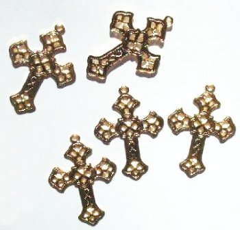 5 26x19mm Gold Filigrae Cross