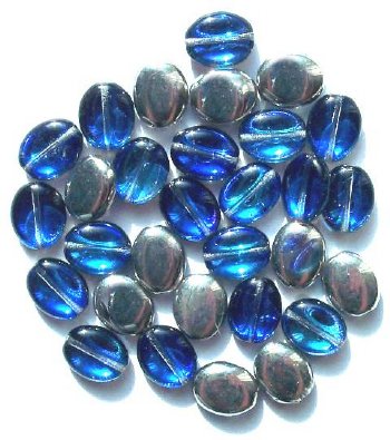 30 12x9mm Flat Oval Blue Helio Glass Beads
