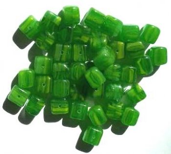 40 8x9mm Green Yellow Marble Cube Beads