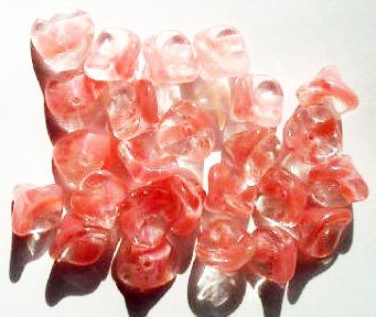 25 9mm Crystal Satin Pink Three Petal Flower Drop Beads