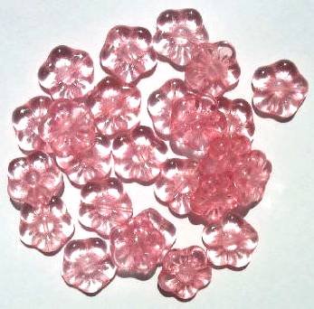 25 15mm Transparent True Pink Flower Beads